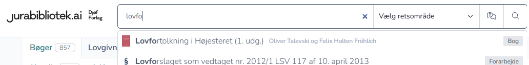 Søgefeltet med autocomplete på lovfortolkning